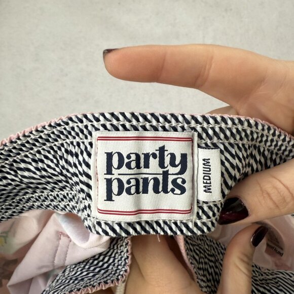 Party Pants Shorts Mens Medium Pink Golf Let's Par-Tee Print Elastic Waist Beach - Picture 8 of 11